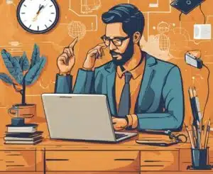 Person using online resources to improve English communication skills, including courses and apps.