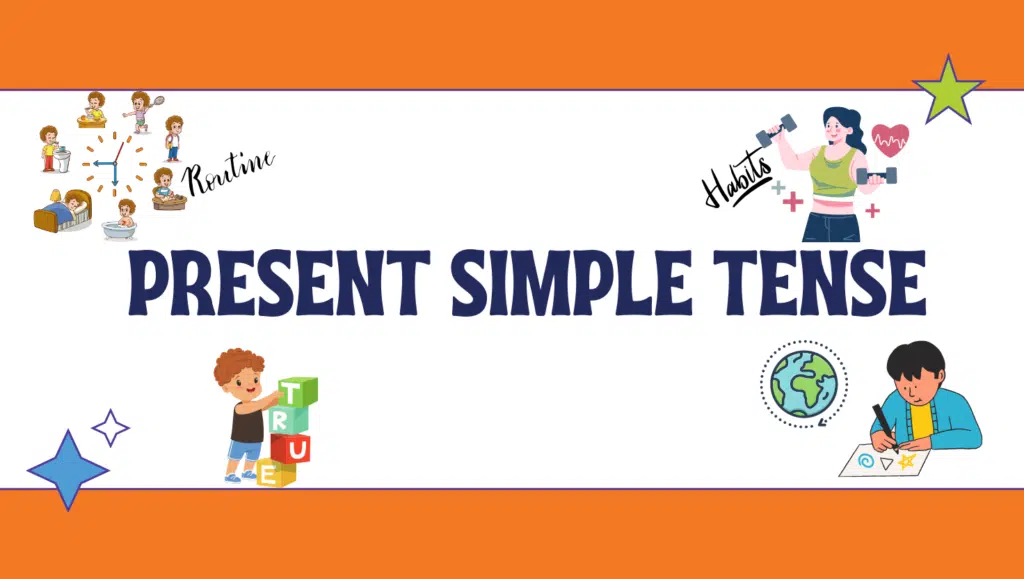 Present Simple Tense explained with classroom visuals - English grammar concept