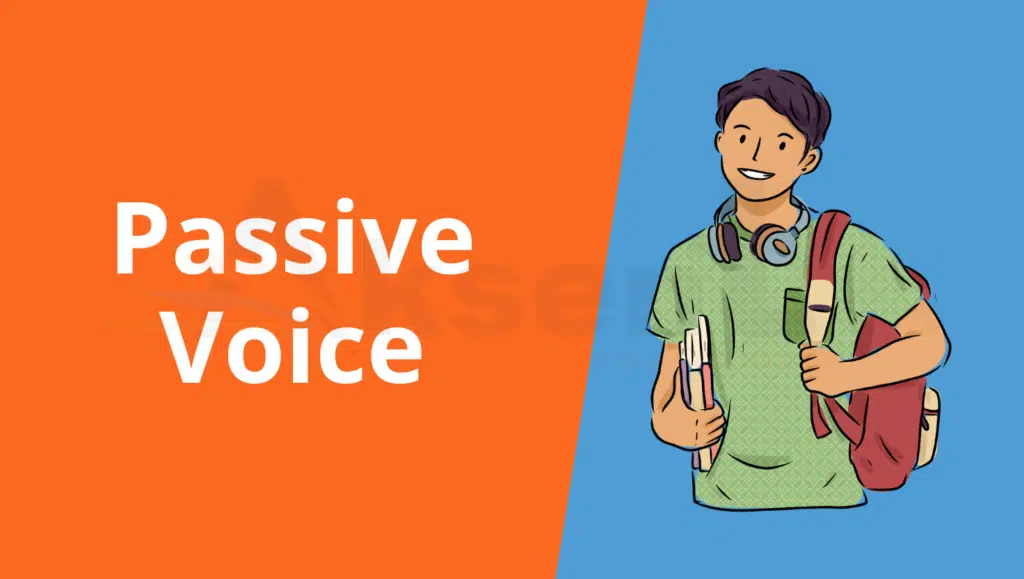 Banner showcasing passive voice examples and structure with subject pronouns for a clear understanding of passive voice in English grammar.