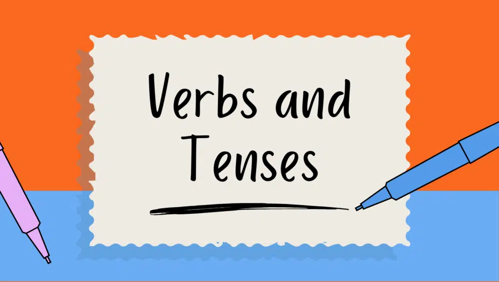 English grammar chart explaining verbs and tenses with examples