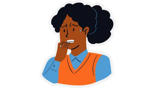 A woman depicted with her mouth open, conveying a sense of astonishment or joy in the illustration.