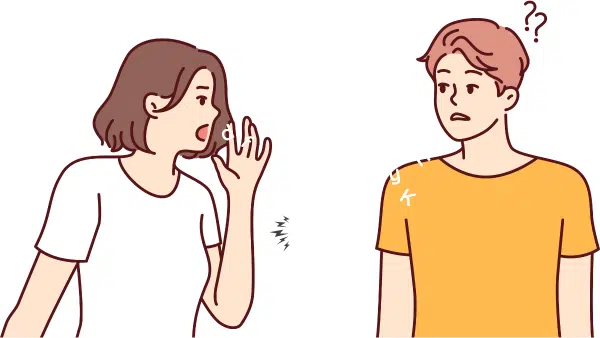 A frustrated English learner trying to pronounce a word, looking confused in front of a mirror or a speech bubble with mispronounced words.