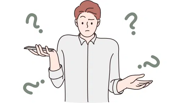 An English learner looking puzzled while reading a book or screen filled with unfamiliar English words, with question marks above their head.