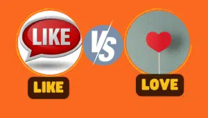 Chart showing how to use like and love with nouns and verb+ing in English grammar.