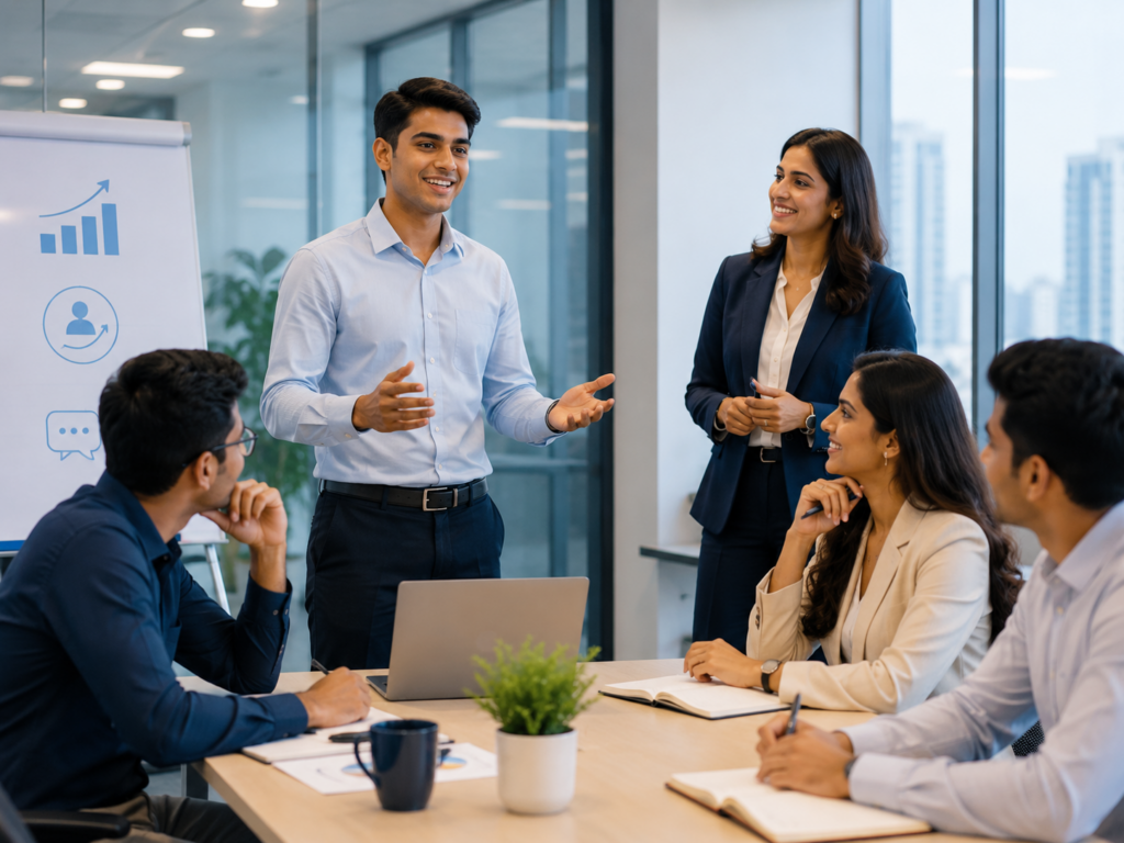 Indian professionals attending business communication training to improve confidence, presentation skills, and workplace communication