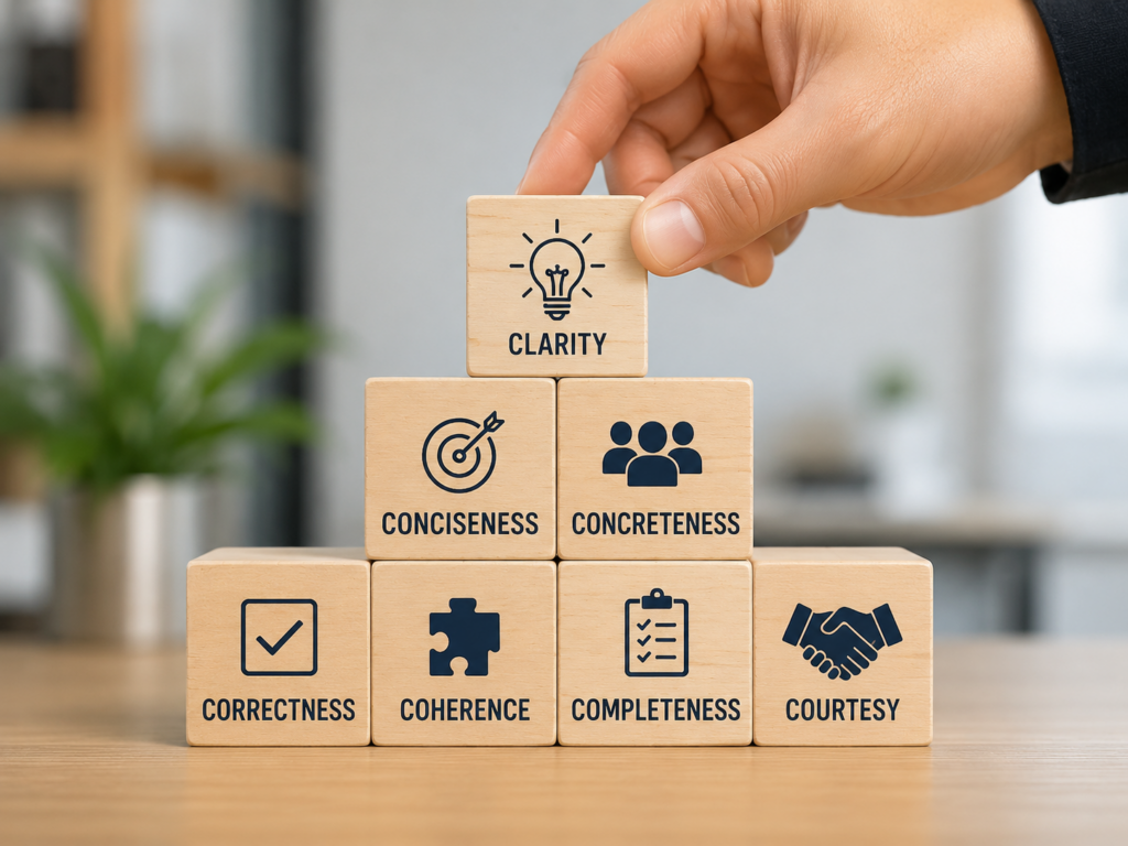 Trainer explaining clear communication techniques to help learners express ideas simply and confidently